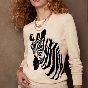 Banana Republic ZEBRA Graphic Crewneck Sweater In Oatmeal Color